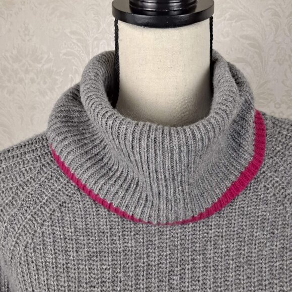 Bartolini Size Small Gray Cowl Neck Sweater Fuschia Trim Wool/Cashmere Blend EUC - Picture 2 of 10